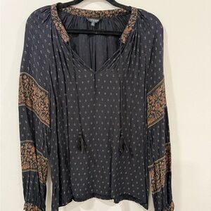 Lucky Brand Black and Brown Boho Blouse